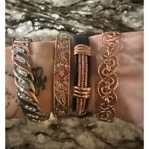 Lot Of 4 Cuff Style Copper Toned Bracelets W/Magnet - New